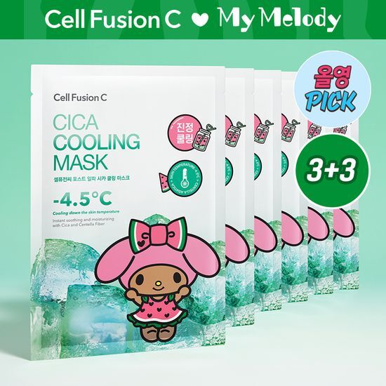 韓國 Olive Young 特別優惠套裝 - Sanrio 曬黑版聯名 × Cell Fusion C Post Alpha Cica 冷卻舒緩面膜（3片 + 3片加贈）