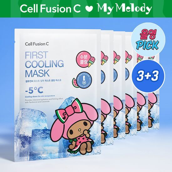 韓國 Olive Young 特別優惠套裝 - Sanrio 曬黑版聯名 ×  Cell Fusion C Post Alpha First Cooling Mask 鎮靜面膜（3片 + 3片加贈）