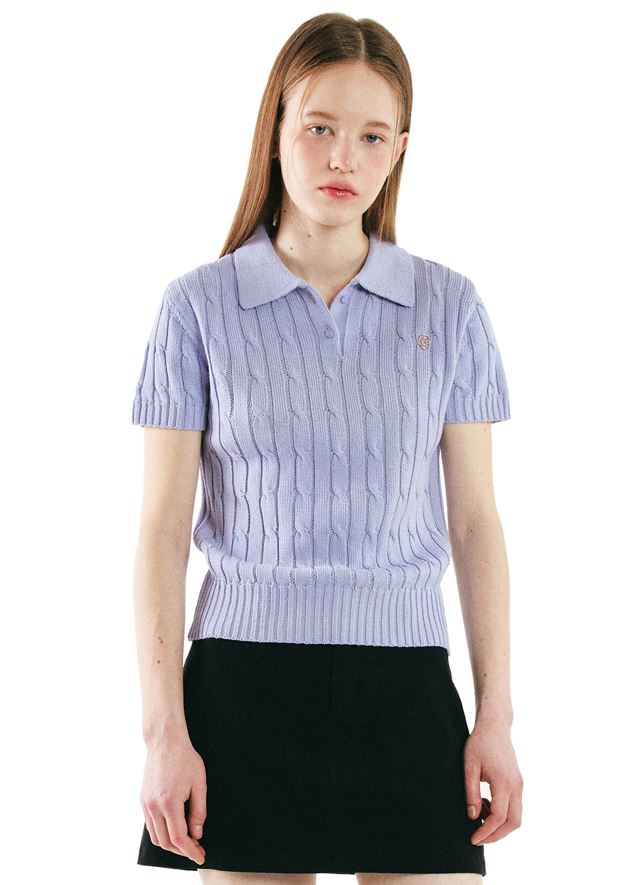 韓國CODEGRAPHY - CABLE SHOTRS COLLAR KNIT_lavender