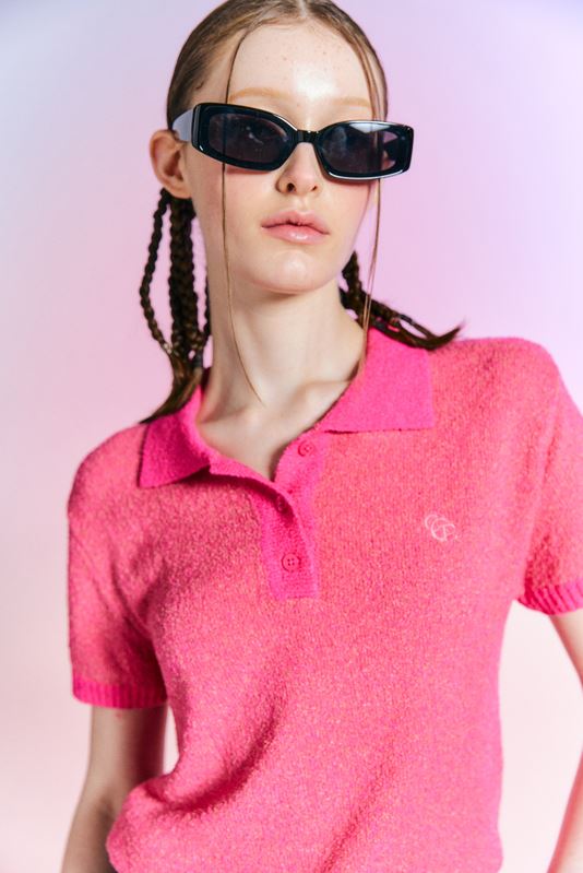 韓國CODEGRAPHY - CGP DIAGONAL COLLAR CONTRAST CROP KNIT_pink