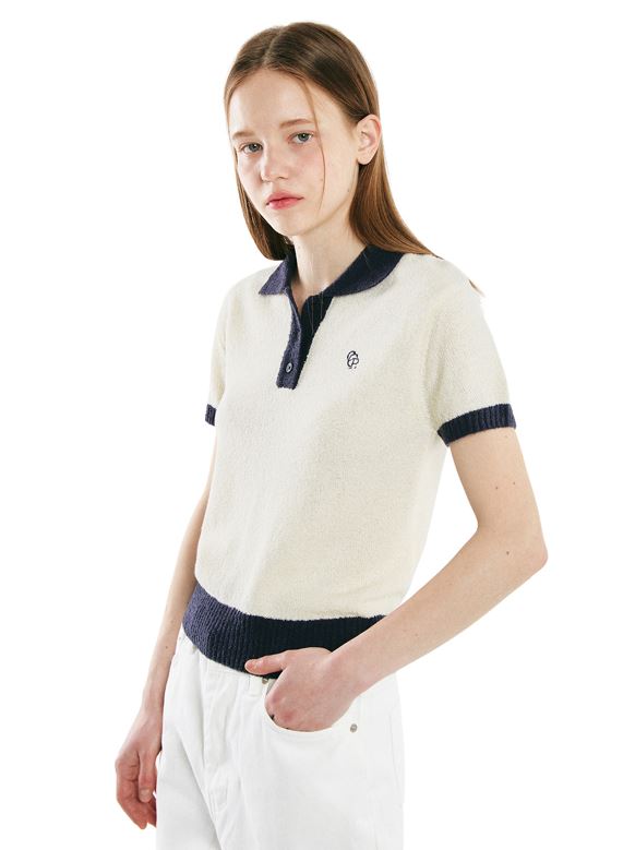 韓國CODEGRAPHY - CGP DIAGONAL COLLAR CONTRAST CROP KNIT_cream