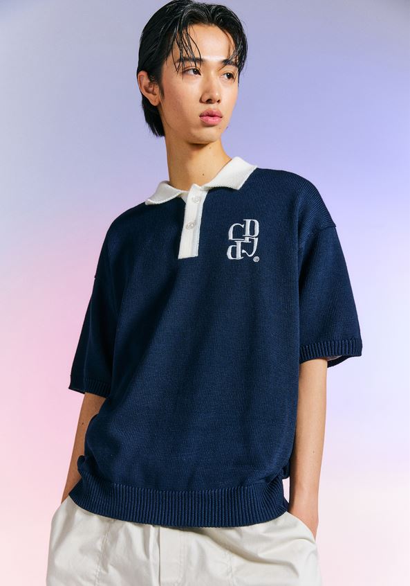 韓國CODEGRAPHY - CGP CONTRAST COLLAR SHIRTS KNIT_navy
