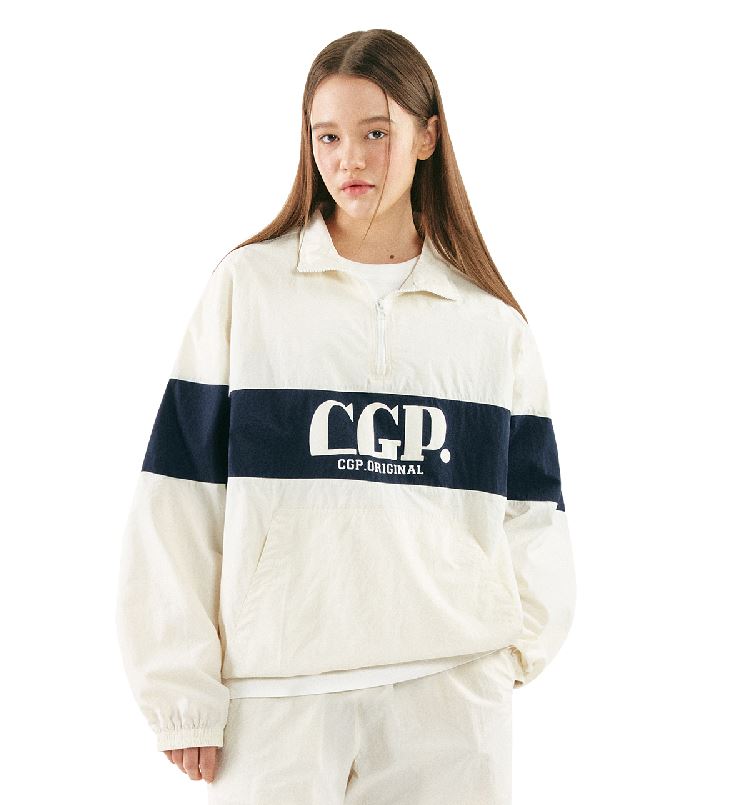 韓國CODEGRAPHY - CONTRAST HALF ZIP-UP ANORAK_cream