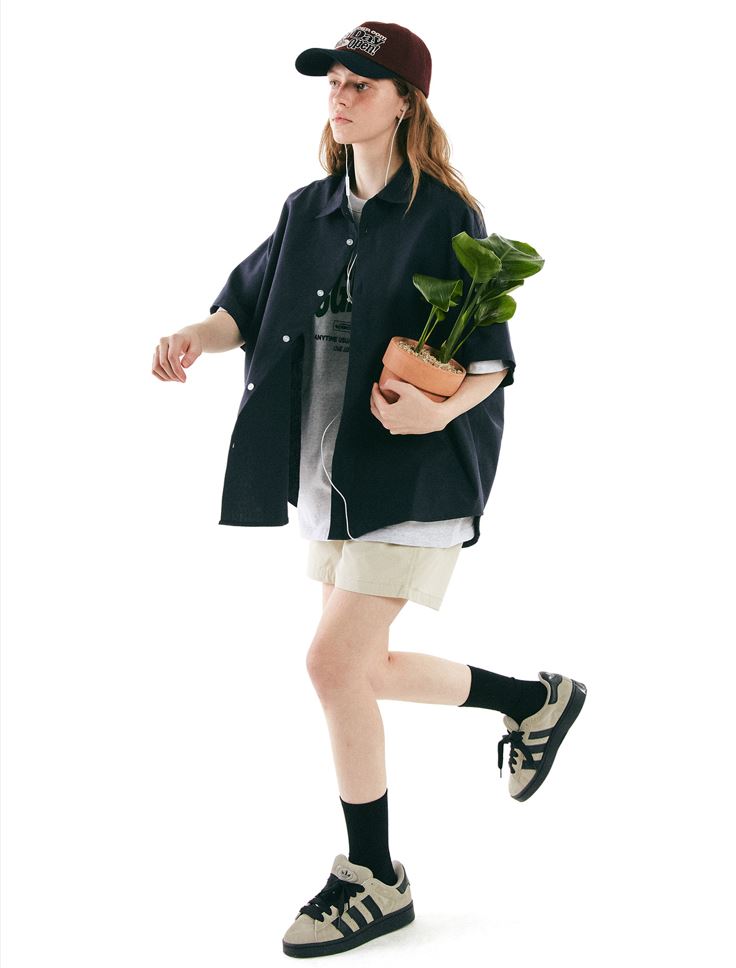 韓國CODEGRAPHY - CGP OVERFIT LINEN SHORT-SLEEVED SHIRT_navy