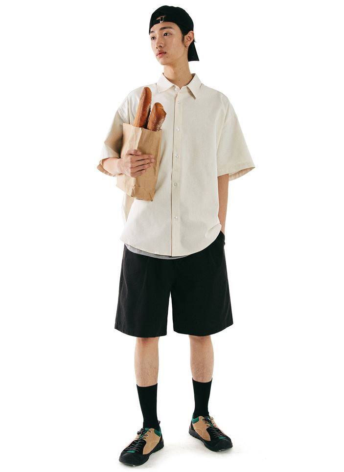 韓國CODEGRAPHY - CGP OVERFIT LINEN SHORT-SLEEVED SHIRT_cream