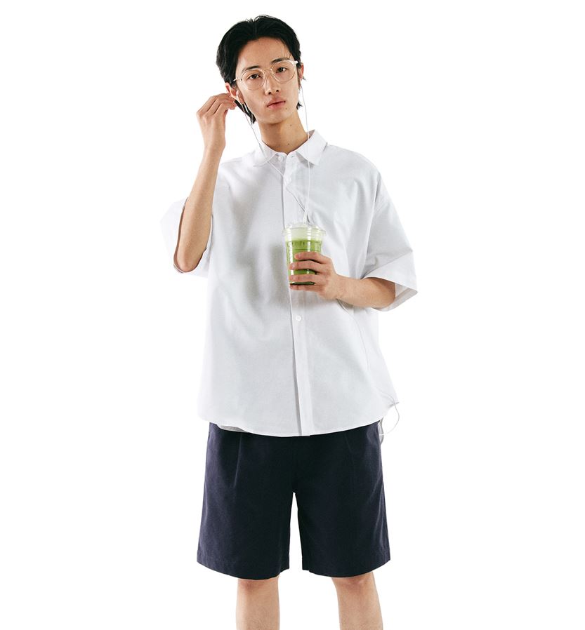 韓國CODEGRAPHY - CGP OVERFIT OXFORD SHORT-SLEEVED SHIRT_white