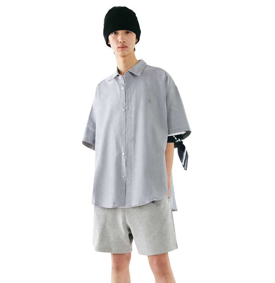 韓國CODEGRAPHY - CGP OVERFIT OXFORD SHORT-SLEEVED SHIRT_gray