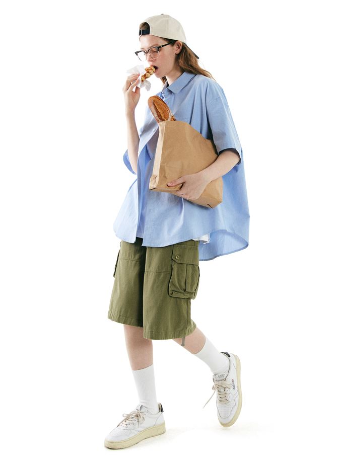 韓國CODEGRAPHY - CGP OVERFIT OXFORD SHORT-SLEEVED SHIRT_blue