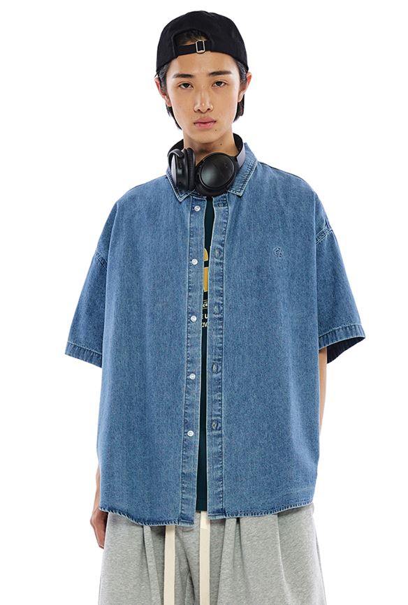 韓國CODEGRAPHY - CGP OVERFIT DENIM SHORT-SLEEVED SHIRT_blue