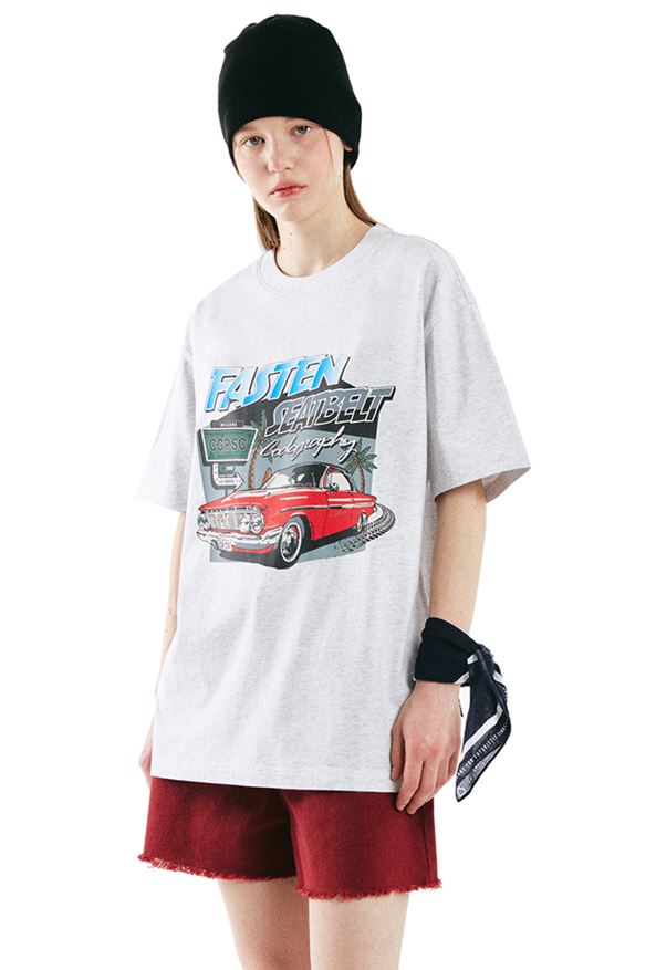 韓國CODEGRAPHY - CAR RACING GRAPHIC SHORT T-SHIRT_melange gray