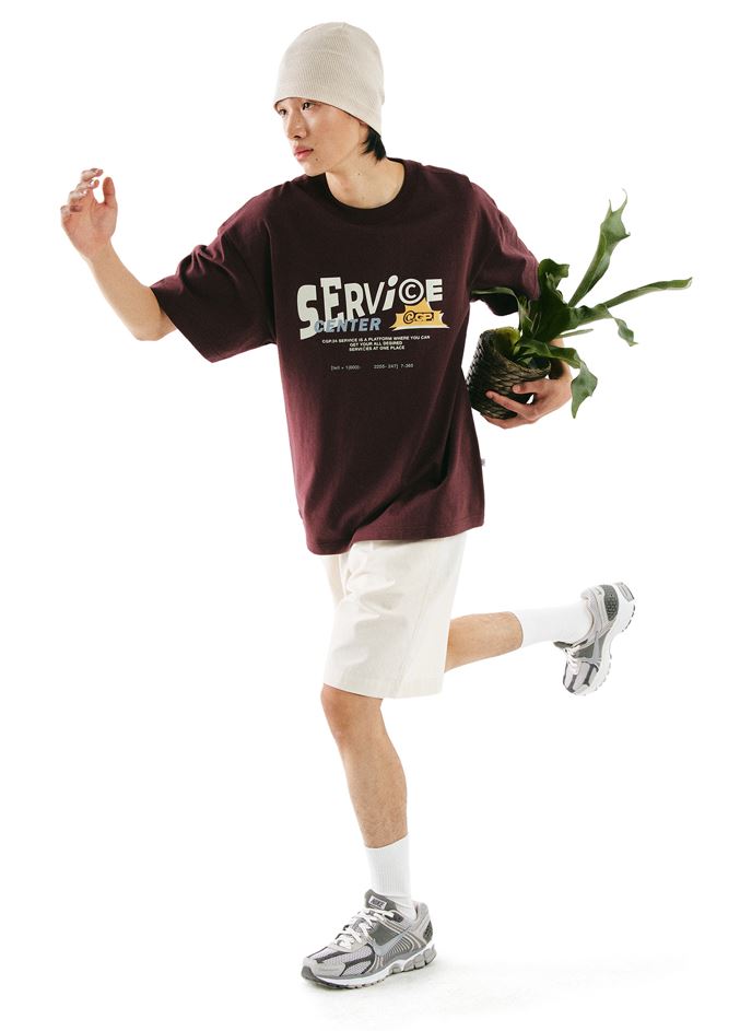 韓國CODEGRAPHY - POPPING SERVICE SHORT T-SHIRT_burgundy