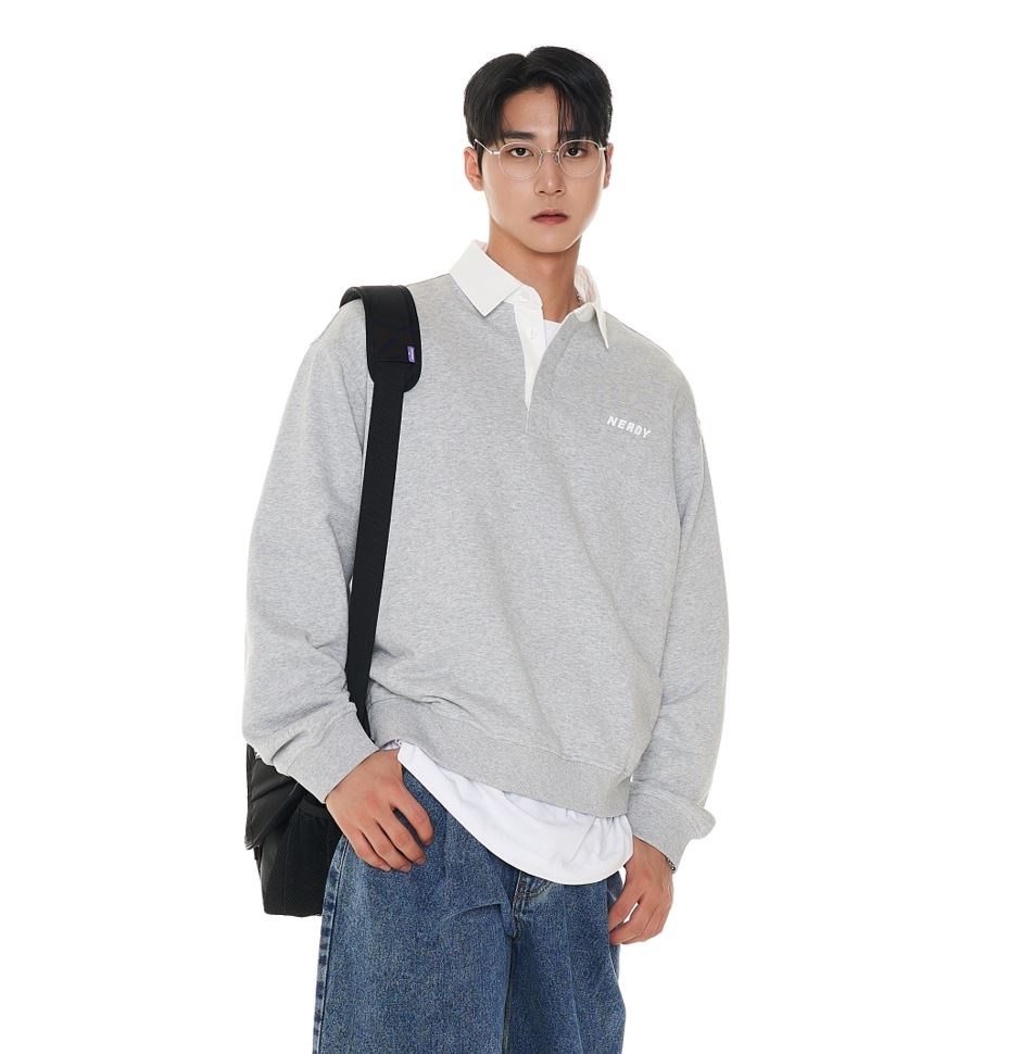 韓國 NERDY - Rugby Sweatshirt Gray