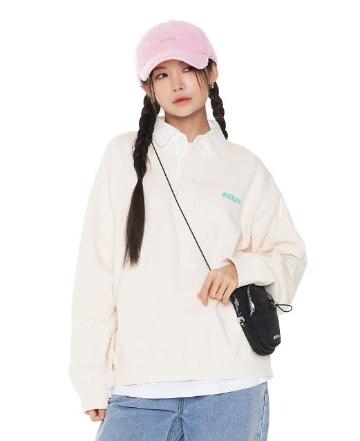 韓國 NERDY - Rugby Sweatshirt Cream