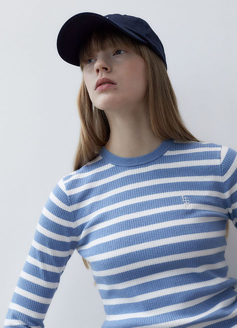 韓國ITER - LOGO STRIPE LONG SLEEVE KNIT_BLUE