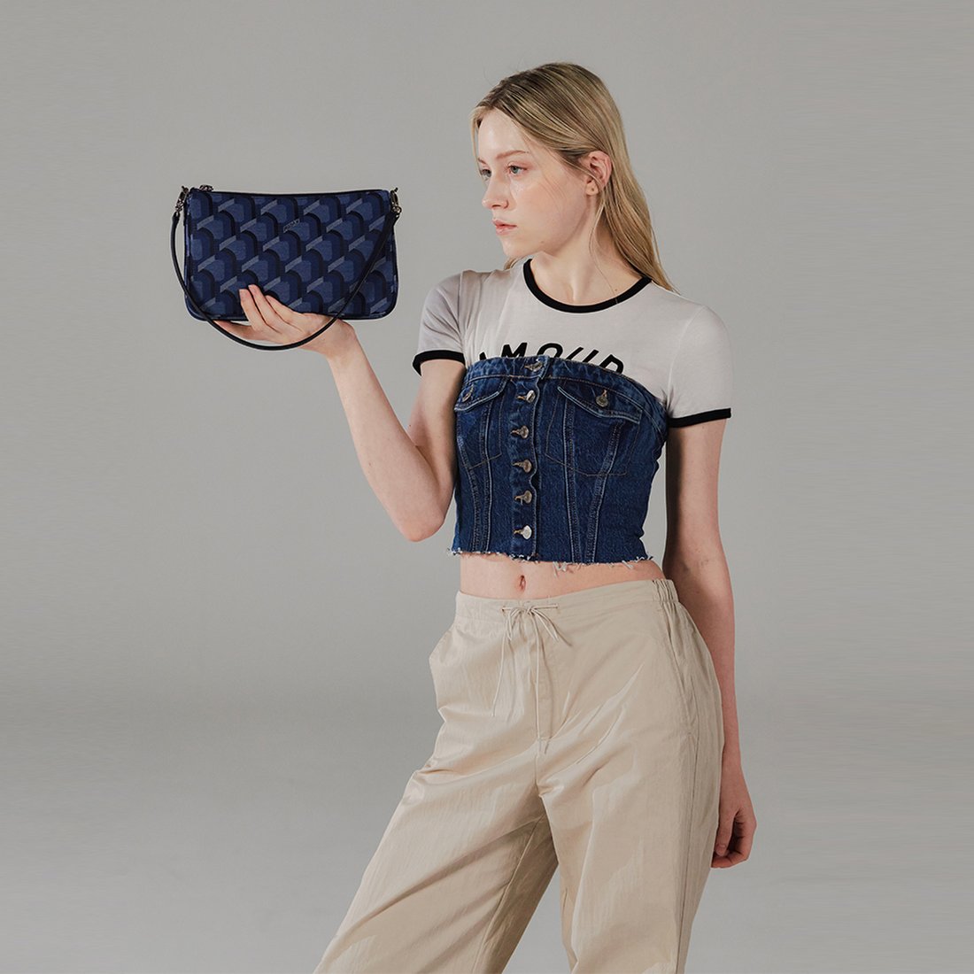 韓國ROSA.K - JEANS MONOGRAM PETIT SHOULDER_MM