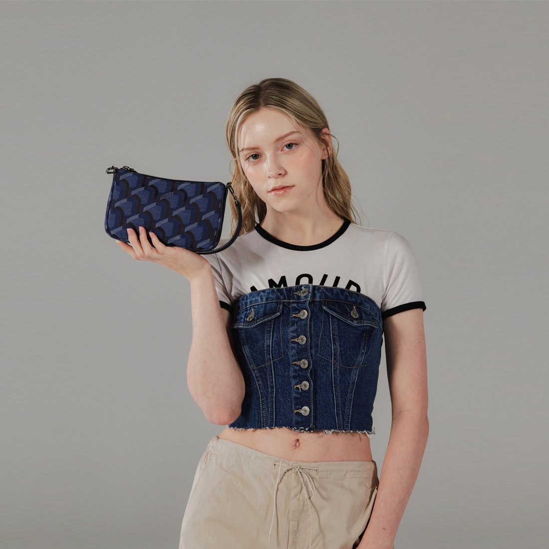 韓國ROSA.K - JEANS MONOGRAM PETIT SHOULDER_SS