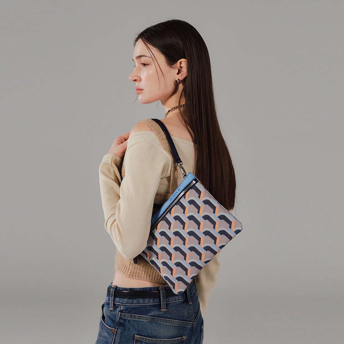 韓國ROSA.K - JARDIN MONOGRAM CLUTCH NAVY_SM