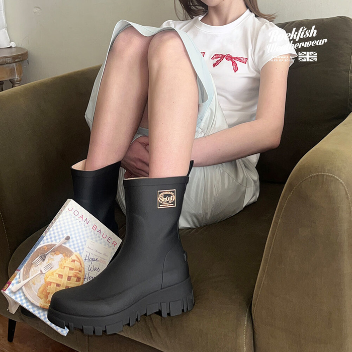 韓國Rockfish Weatherwear - [X SINOON] FLATFORM RAIN BOOTS MIDDLE - BLACK