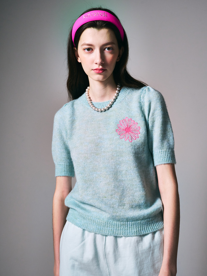 韓國MARDI MERCREDI - MOHAIR TOP PUFF SLEEVE (MINT PINK)